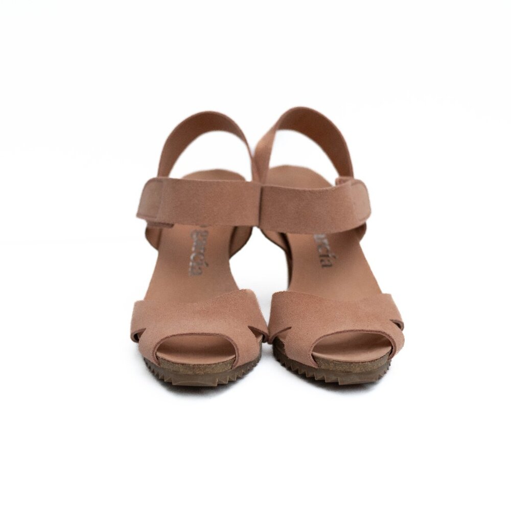 Pedro Garcia Women Sandals EU 38 US 8 Peach Suede Leather Heel Cork Insole Spain - Picture 2 of 13